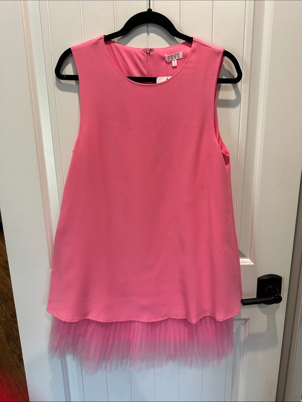 TCEC Pink Sleeveless Mini Dress with Tulle Hem - Picture 2 of 5